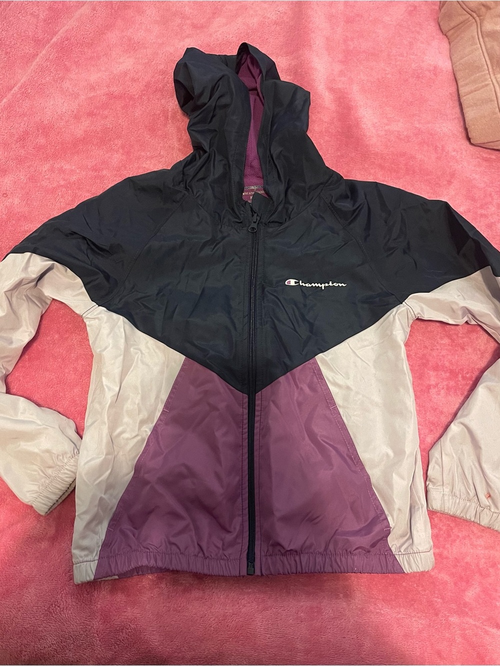 Champion Colorblock Hooded Windbreaker Jacket - Black, Mauve, Cream